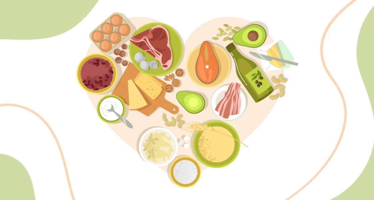 Zdrowa żywność, awokado, orzechy, łosoś, oliwa.