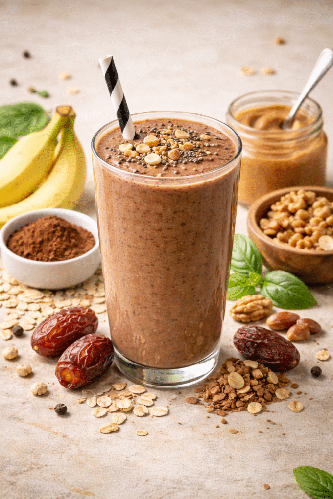 Czekoladowy smoothie z bananem i masłem orzechowym