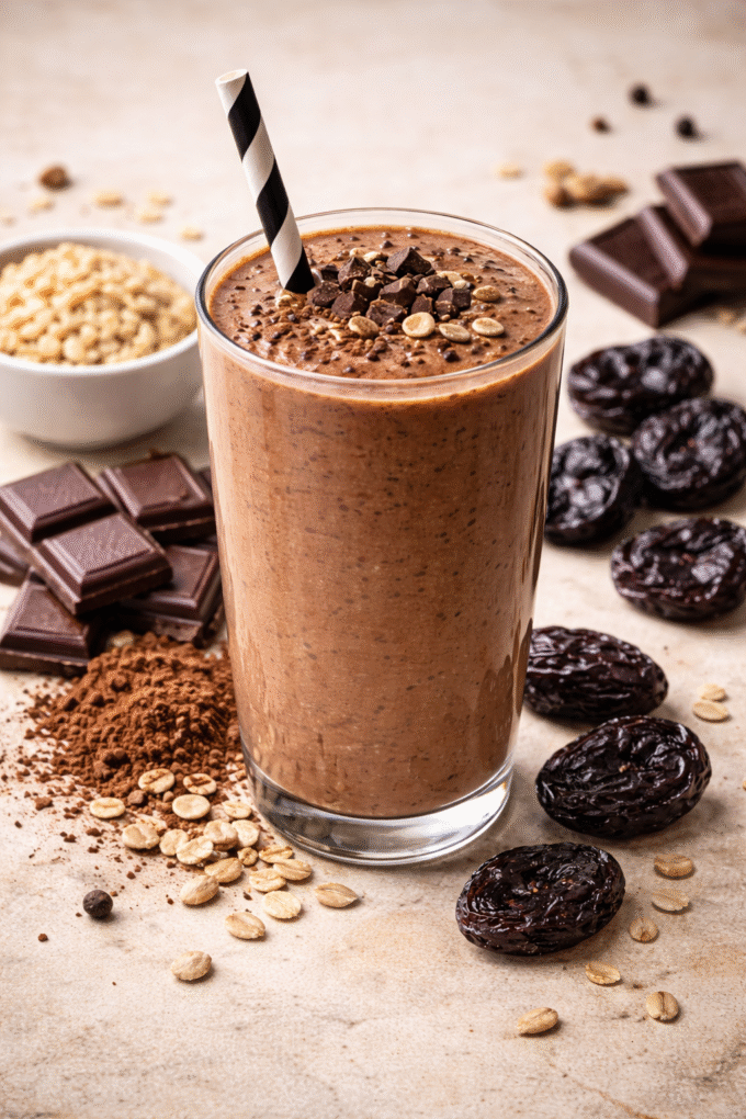 Czekoladowy koktajl z daktylami i płatkami owsianymi