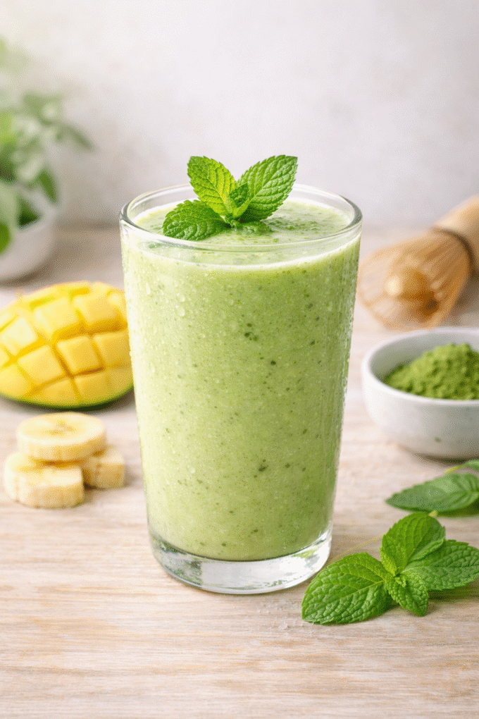 Zielone smoothie z miętą, bananem i mango
